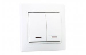 Выключатель 2-кл. СП Mira 10А IP20 с подсветкой с бел. вставкой бел. LEZARD 701-0202-112